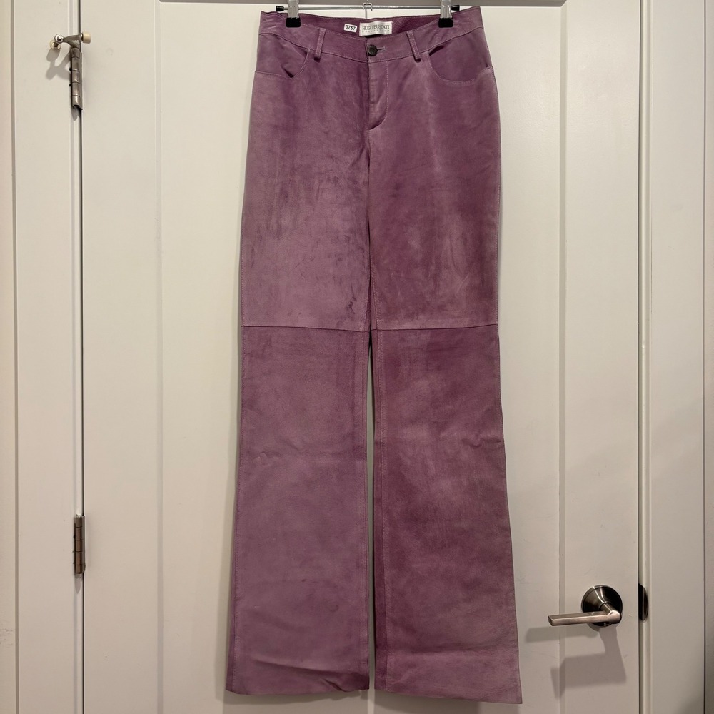 Hugo Buscati Collection Purple Suede Leather Pants Straight Leg Made in Italy 4